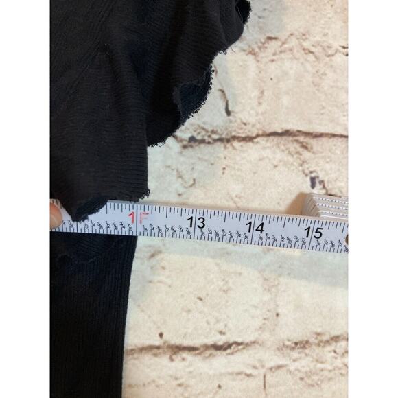 Free People Top Womens Small Black Raw Hem Ruffle Ribbed Whimsy Goth Stretch - Picture 8 of 13